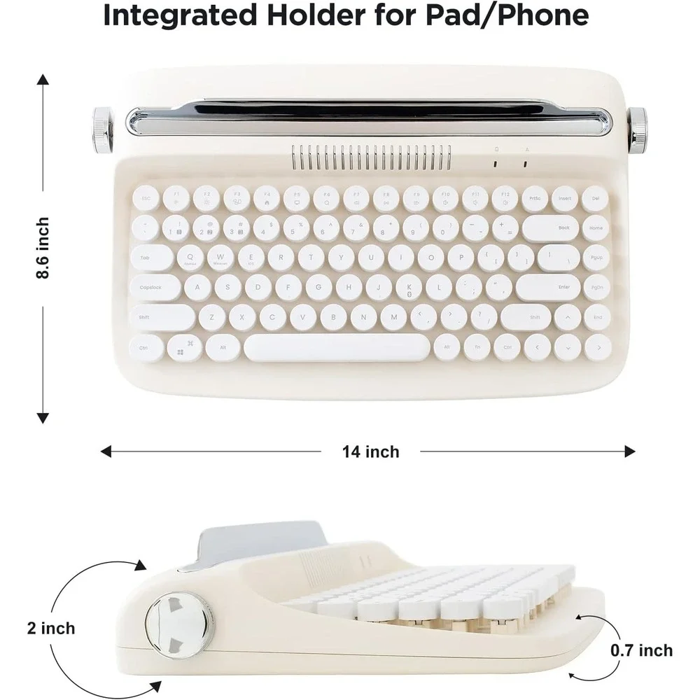 YUNZII ACTTO B303 Wireless Keyboard, Retro Bluetooth Aesthetic Typewriter Style